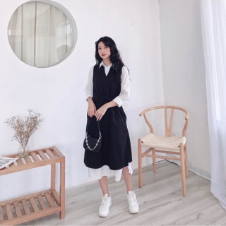 Set váy trắng kèm váy gile đen