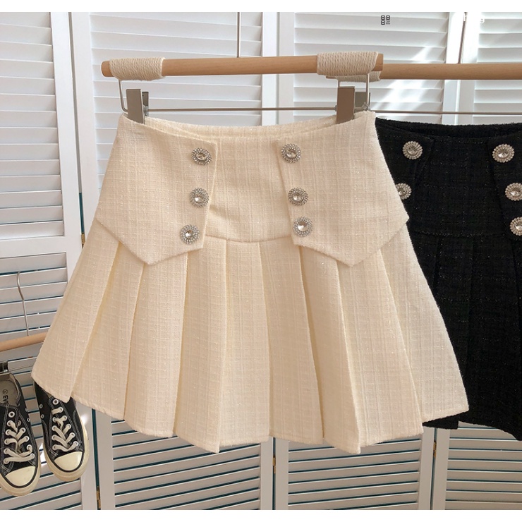 Chân váy Tweed xếp ly dáng chữ A phối khuy | BigBuy360 - bigbuy360.vn