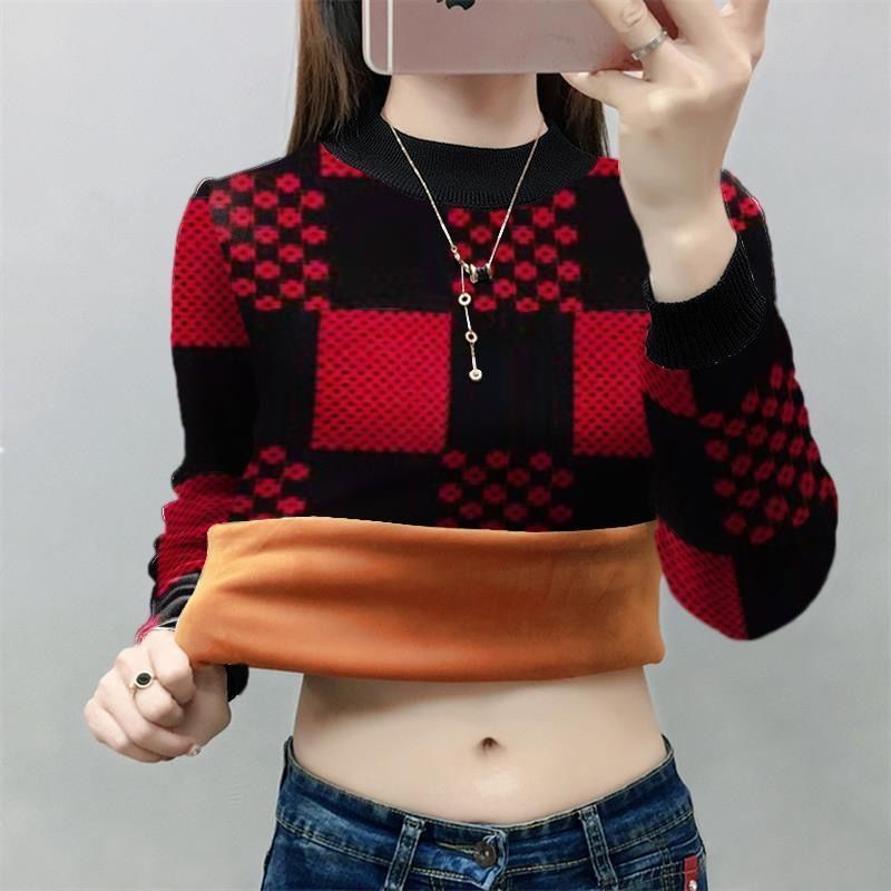 Áo Thun Tay Dài Lót Nhung Dày Dặn In Họa Tiết Thời Trang Mùa Đông Cho Nữ