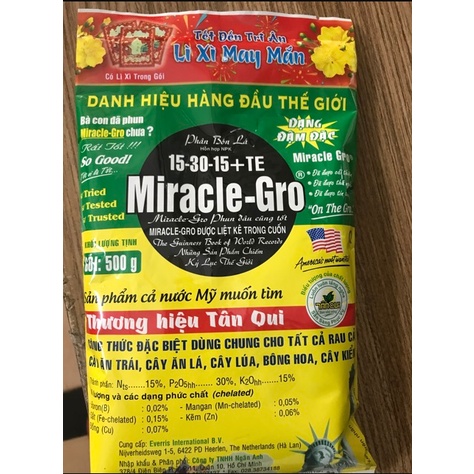 Phân bón Miracle-Gro gói 500g N 15%, P2O5 30%, K2O 15% Làm tăng sức đề kháng bệnh và năng suất cây t