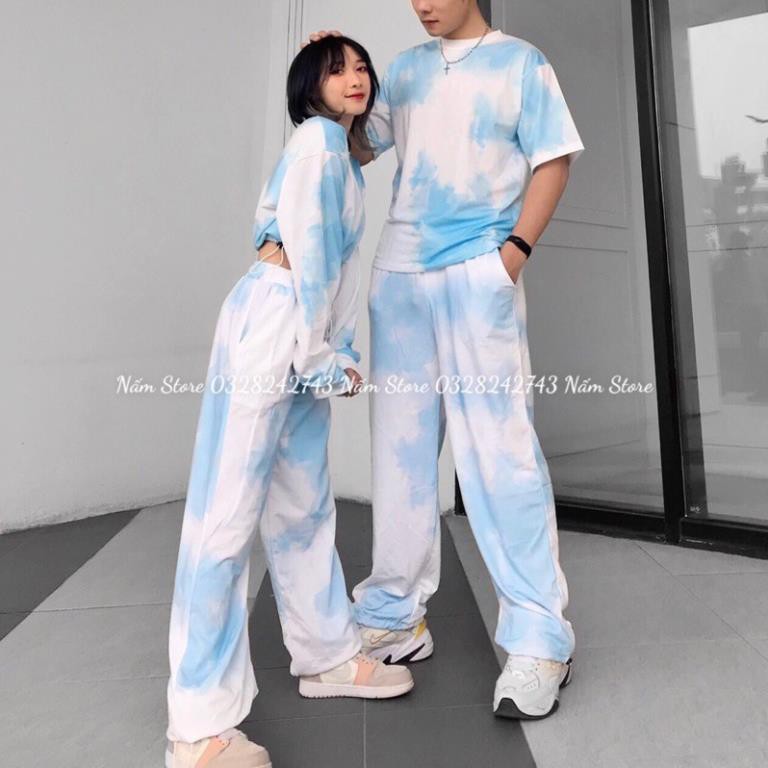 Set đồ đôi couple nam nữ - Set áo croptop loang tay dài bo eo + Quần jogger loang dài ống rộng dây rút 😍 '