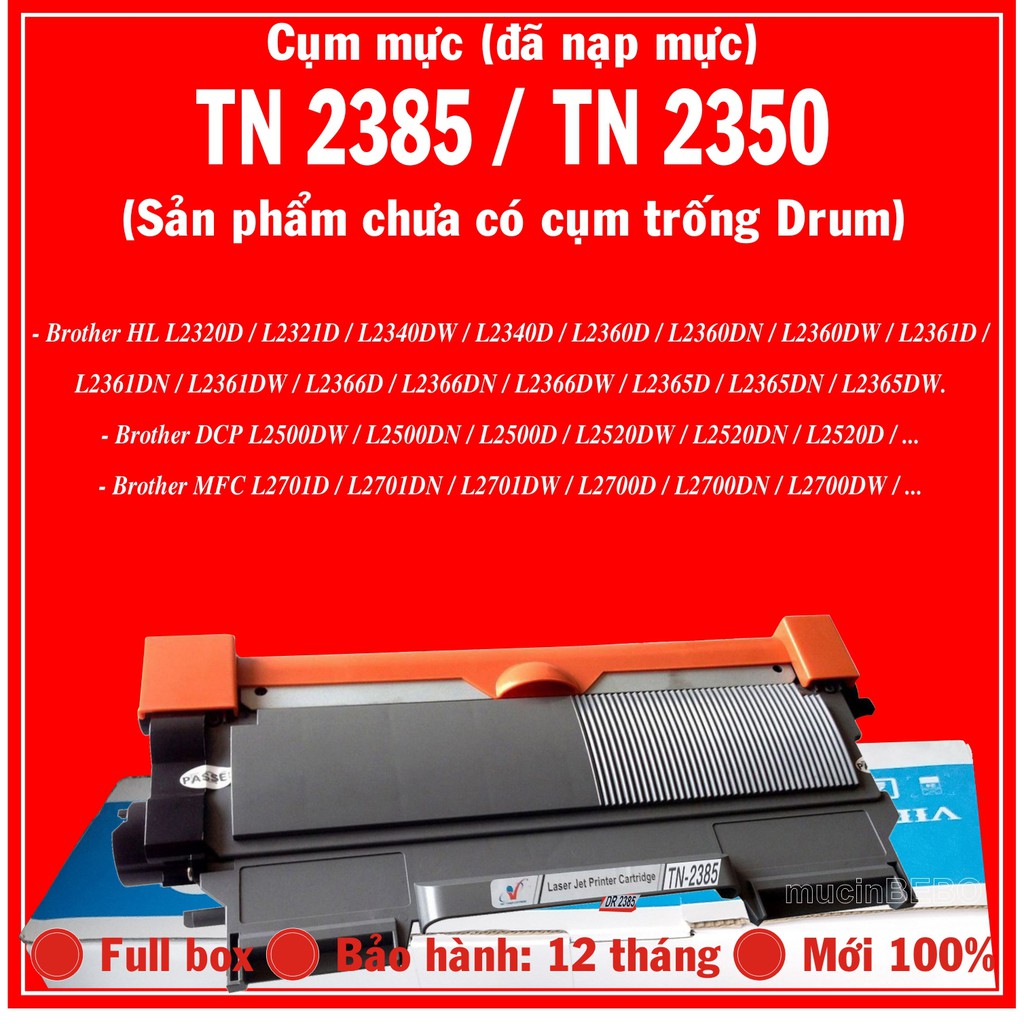 Cụm mực TN2385-TN2350 máy in Brother HL L2320D, L2321D, L2366D, L2365D, DCP L2520D, L2500D, MFC L2701D, L2700D, …[BEBO]