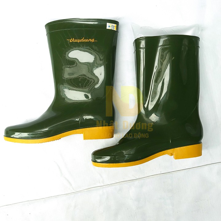 Ủng đi mưa ủng đi mưa người lớn màu rêu vàng Thùy Dương chấm thấm nước và trơn trượt tối đa
