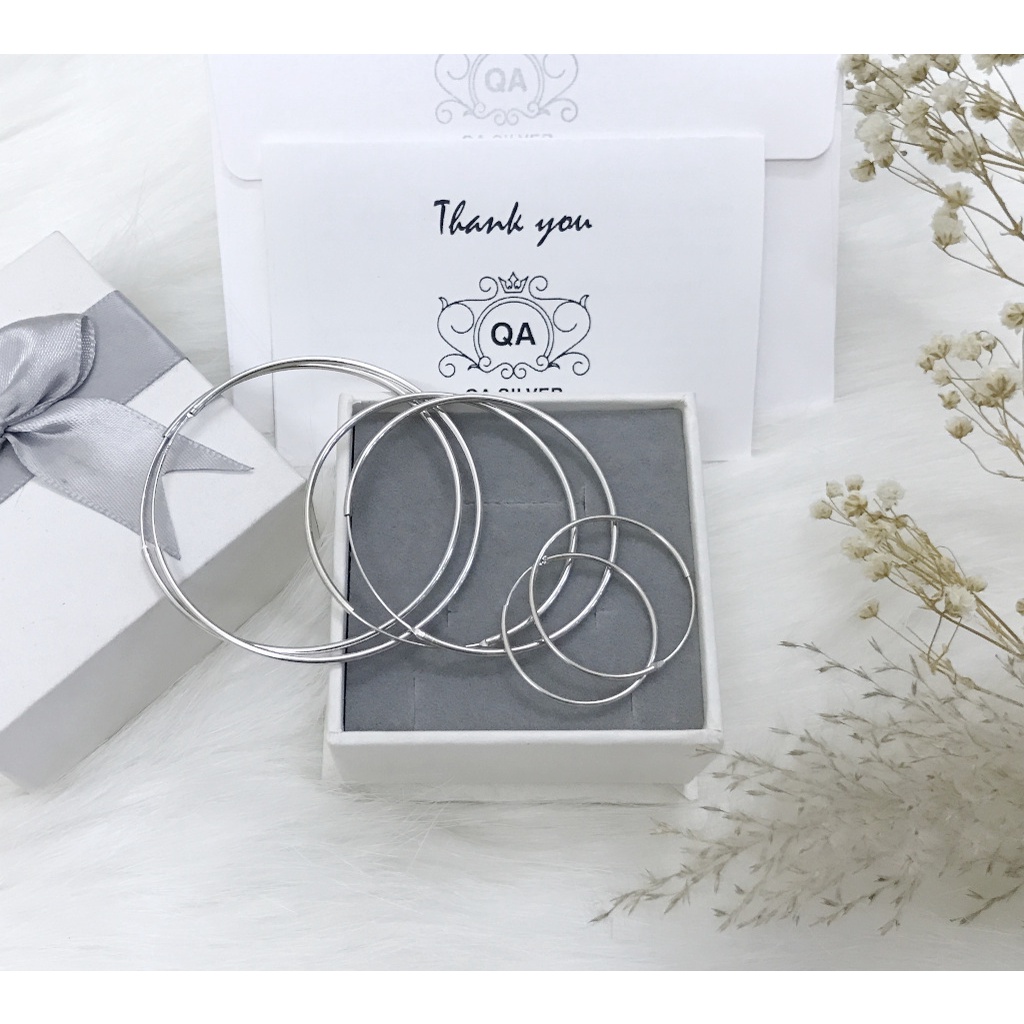 Khuyên tai bạc tròn bản to bông bạc nữ trơn big size chốt lẫy S925 HOOP Silver Earrings QA SILVER EA170401