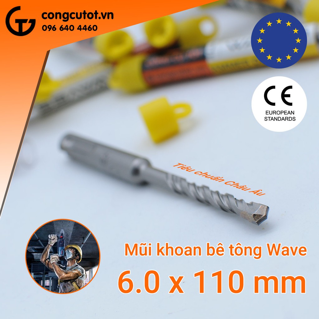 Mũi khoan bê tông Waves chuôi gài 6.0x110mm thép 40CR