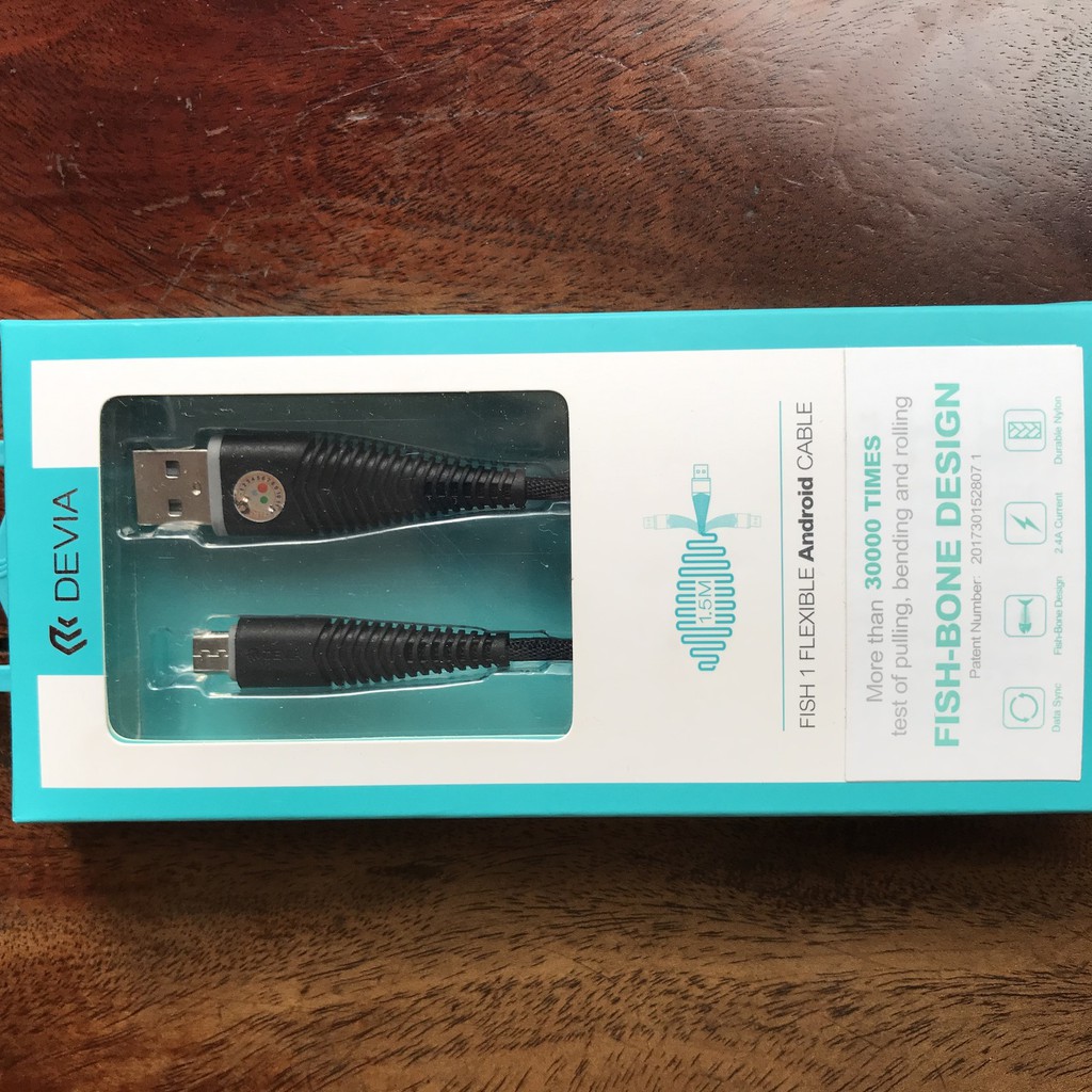 Cáp Android Devia chính hãng Fish bọc dù dài 1,5m