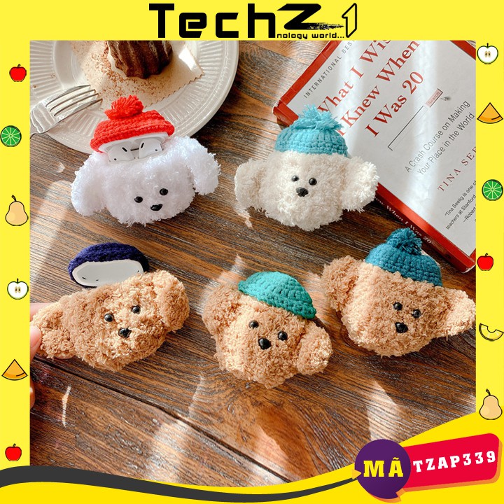 Case Airpods, Ốp Airpods 1/2/Pro kiểu dáng chú chó bông đội mũ xinh xắn - Mã TZAP339