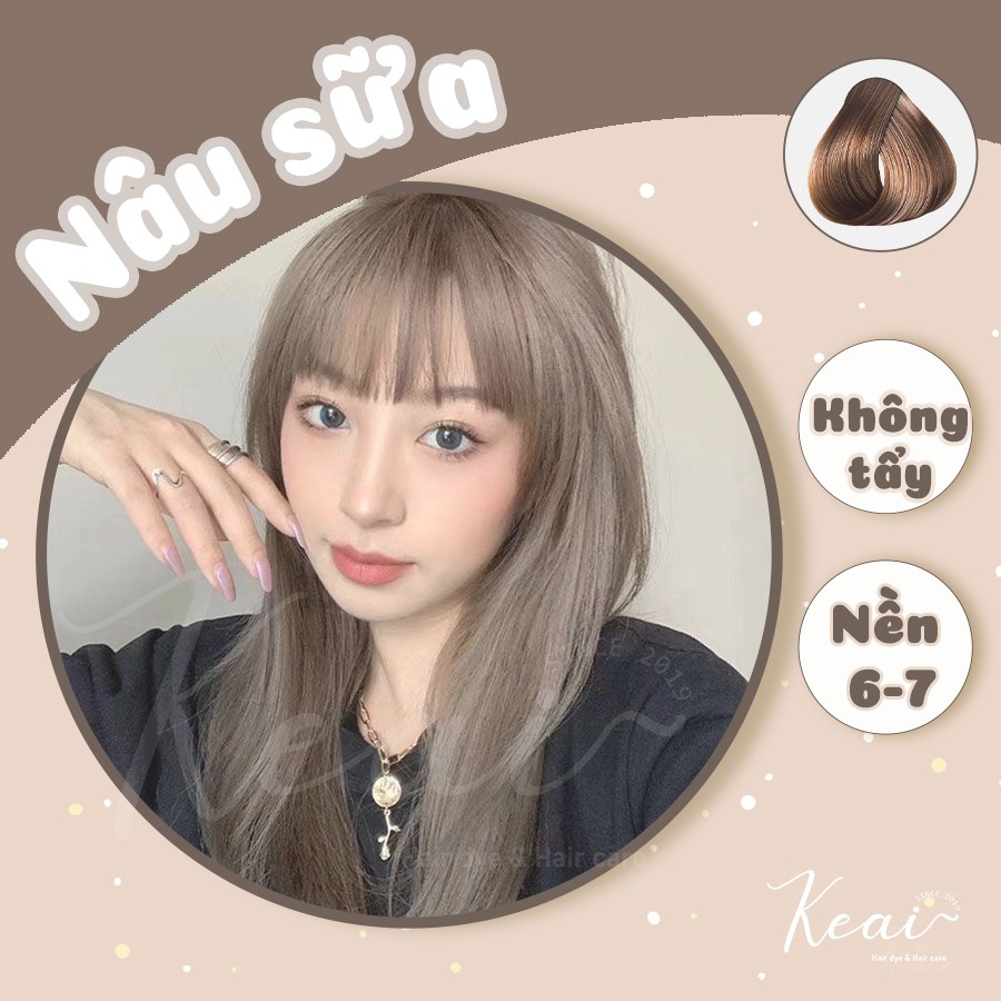 Thuốc nhuộm tóc tại nhà Nâu Sữa - Nâu Trà Sữa - kèm oxi - không tẩy - Keai hair dye