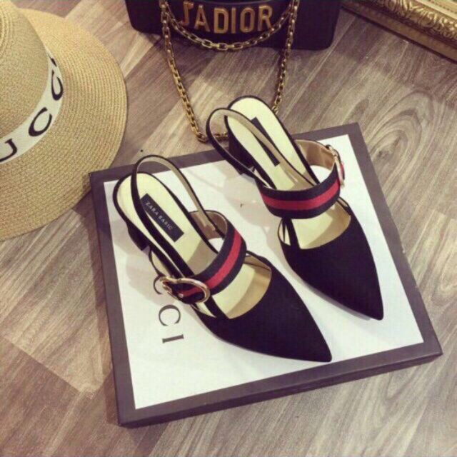 Sandal quai phối đen đỏ 5p