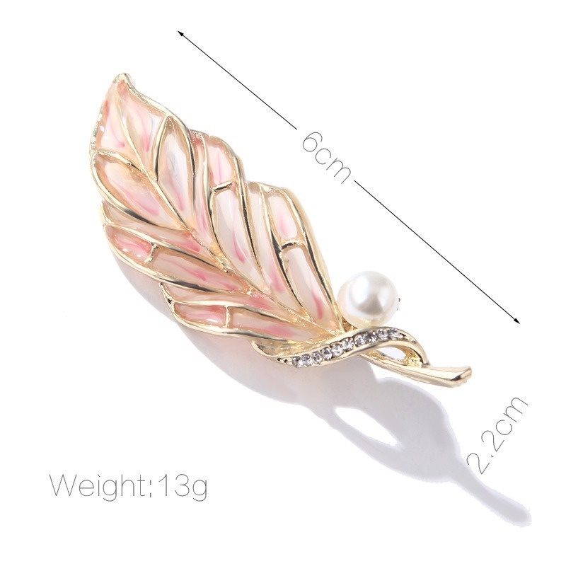 Ghim Cài Áo Hình Lá Đính Đá Ngọc Trai Nhân Tạo Thời Trang