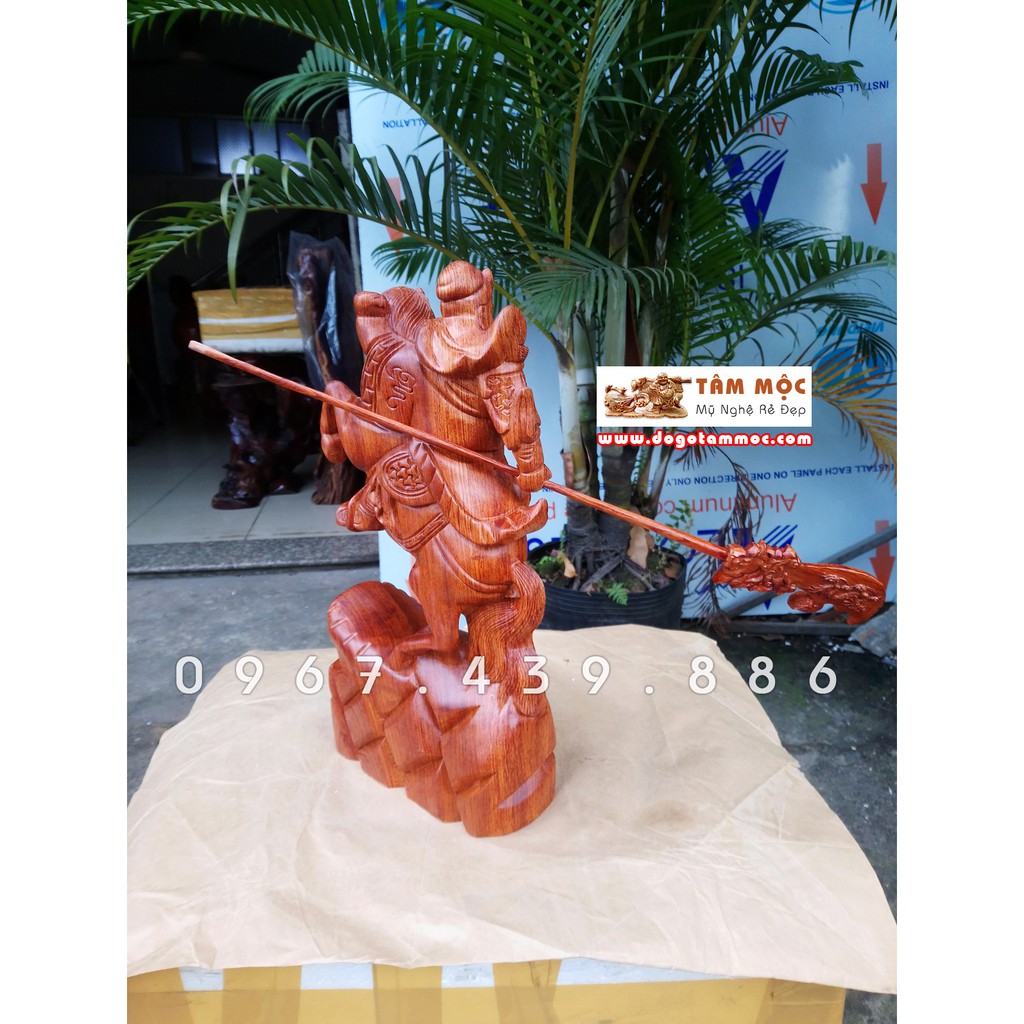 Tượng Quan Công cưỡi ngựa gỗ hương cao 39cm