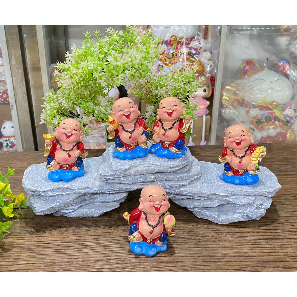 Bộ 05 tượng Di Lặc 7cm kèm chân đế giả đá size lớn - Ngũ Phúc Lâm Môn