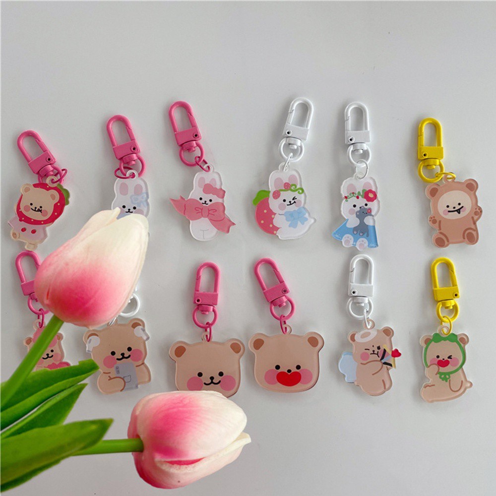 Móc khóa bằng acrylic hình thỏ / gấu hoạt hình đáng yêu