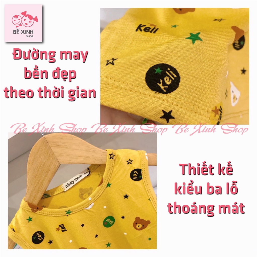 Đồ bộ quần áo ba lỗ cho bé trai bé gái Minky Mom [Trợ giá] bộ thun lạnh Minky Mom BA 3 LỖ GẤU KELI cho bé trai gái trẻem