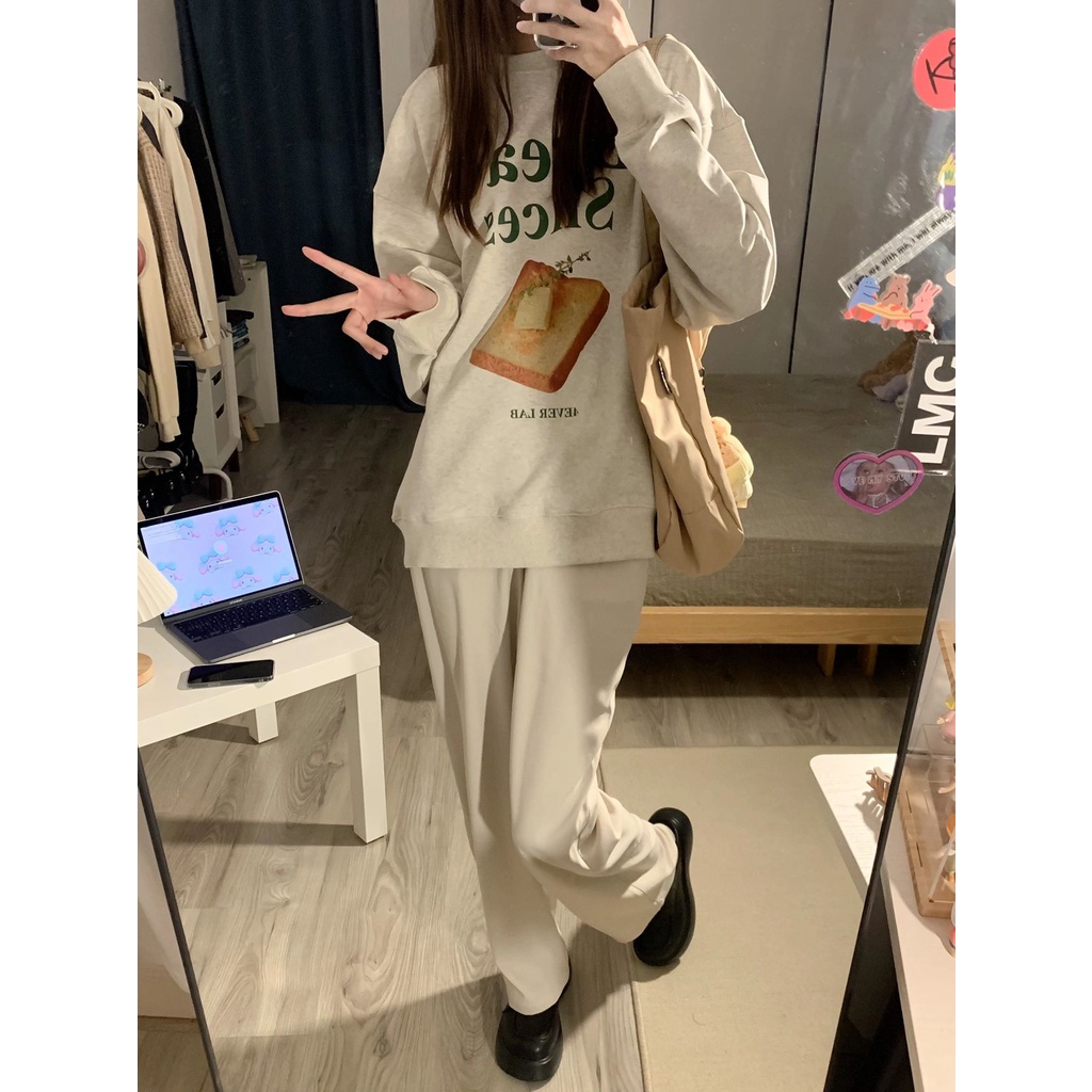 Áo Nỉ Nữ Dài Tay Cổ Tròn Form Rộng Thời Trang Hàn