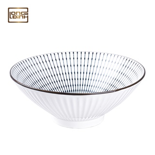 Bát tô Kazumi Nhật Kẻ Sọc kích thước 20,3x8 cm, Tô canh gốm sứ Ceramic cao cấp Long Đỉnh.