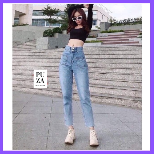Quần bò nữ lưng cao Baggy phong cách hàn quốc