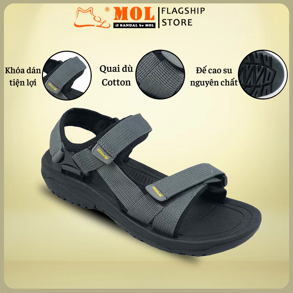 Giày sandal nam hiệu Rova siêu bền quai ngang đế cao su quai dù đi làm đi học màu xám mã RV866