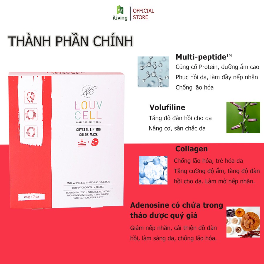 Mặt nạ dưỡng da Hàn Quốc cao cấp Louv Cell Crystal Color Mask 25g (miếng) ILIVING-LOUMN | BigBuy360 - bigbuy360.vn