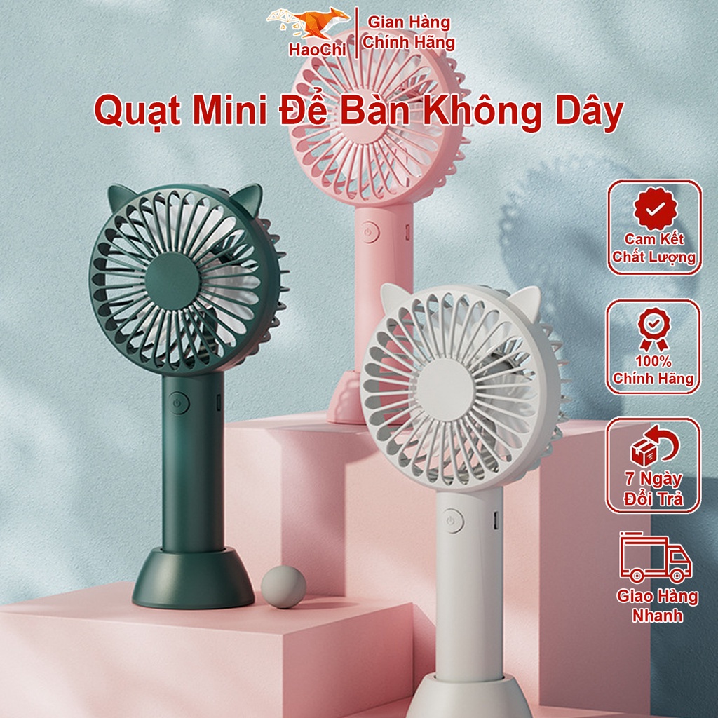 Quạt mini cầm tay để bàn tích điện để bàn làm việc văn phòng cute giá rẻ sạc USB haochi