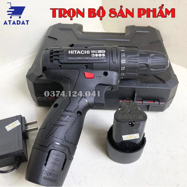 Máy khoan pin Hitachi 12V - Khoan 2 cấp tốc độ, Lõi đồng - Máy Khoan dùng pin, Máy bắt vít 12V, Đảo chều