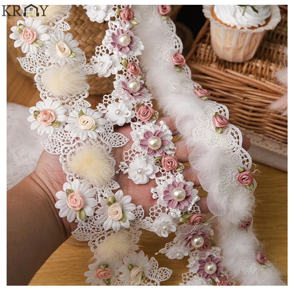 Cuộn dây ruy băng bằng polyester phối ren thêu họa tiết hoa thời trang dùng trang trí quần áo diy