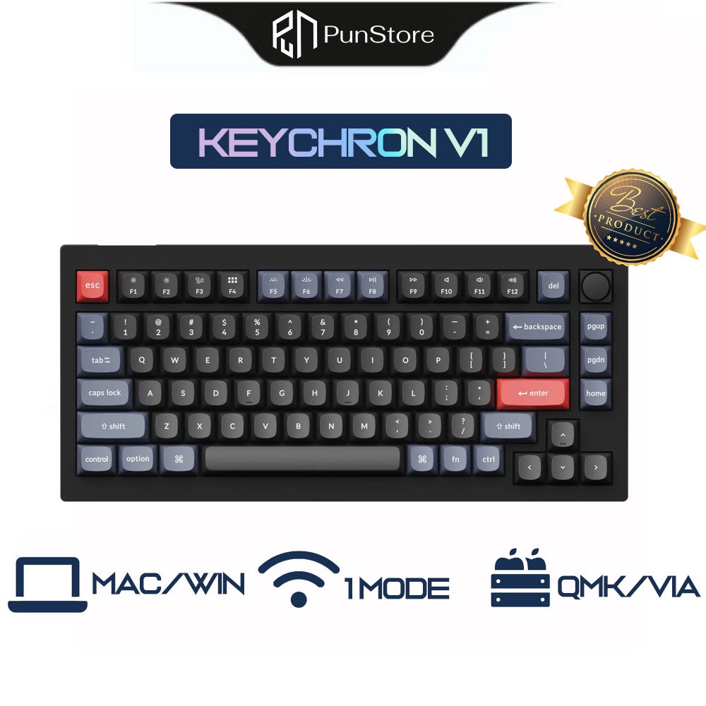 Keychron V1 Knob ( Núm vặn, Mạch Xuôi, Led RGB, Hotswap ) - Bàn phím cơ Custom QMK