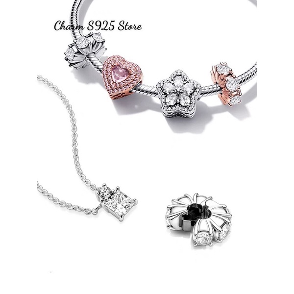 CHARM PAN ALE KHOÁ CHẶN ĐÍNH ĐÁ TRẮNG BẠC S925 CAO CẤP