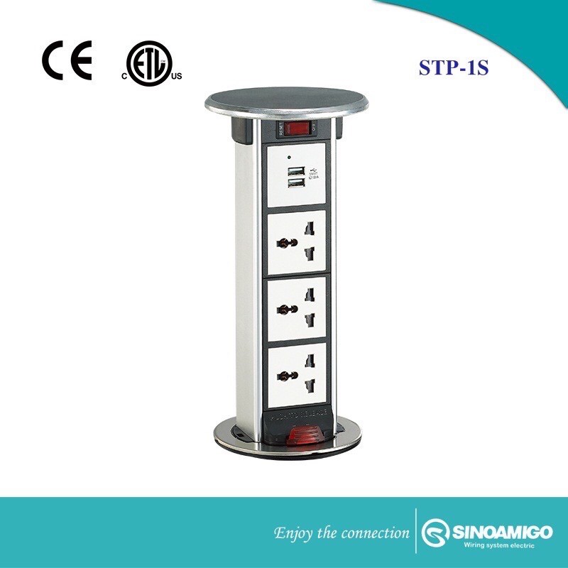 Ổ điện âm bàn STP-1S Sinoamigo chính hãng (gồm 3 ổ điện chuẩn đa năng, 2 ổ sạc USB 5V-2A)