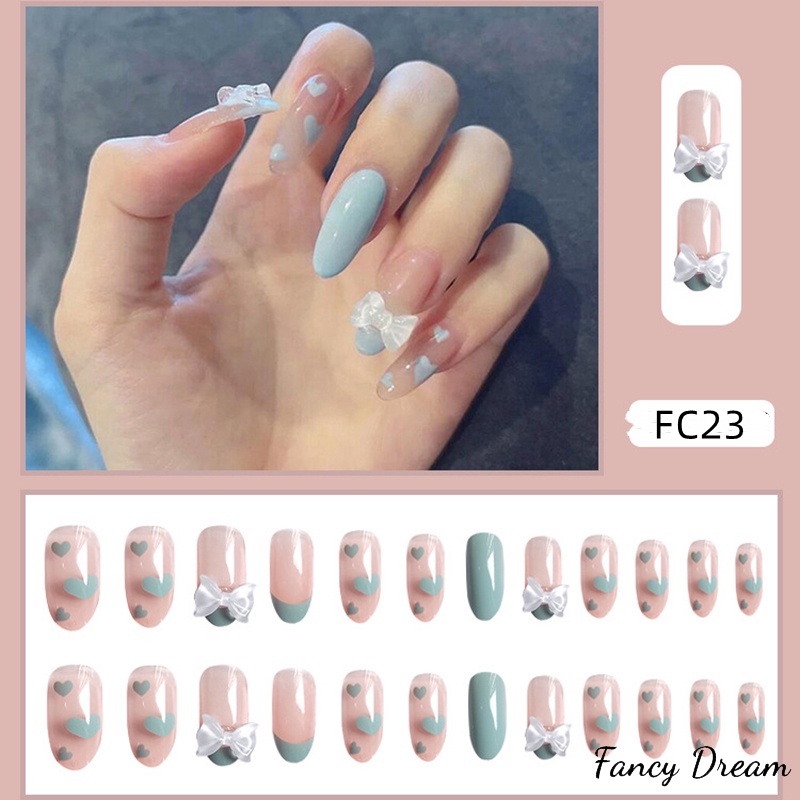 Set 24 Móng Tay Giả Dáng Dài Đính Bướm Thời Trang Sang Trọng Có Thể Tháo Rời