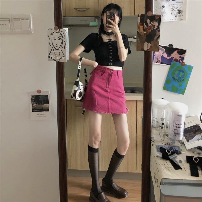 Chân váy jean Chữ a Lưng Cao Màu Sắc Thời Trang Cho Nữ