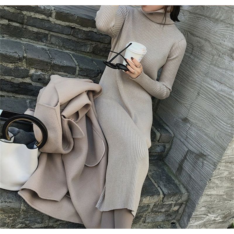 [ VÁY LEN/ÁO LEN ] VÁY LEN DÀI CAO CỔ DỆT KIM ÔM SÁT CƠ THỂ PHONG CÁCH HÀN QUỐC SANG TRỌNG THU ĐÔNG 2021 | BigBuy360 - bigbuy360.vn