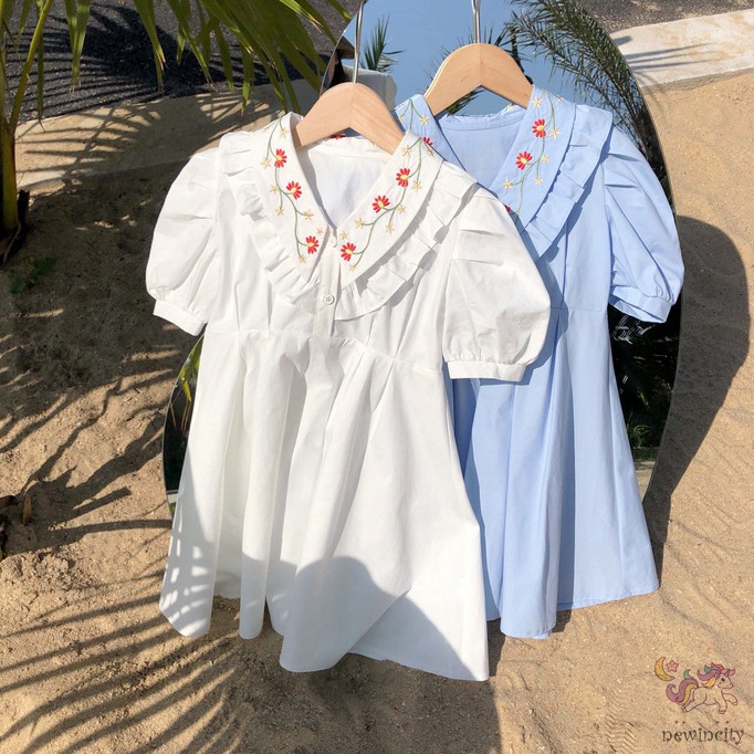 Đầm Tay Phồng Thêu Hoa Đáng Yêu Dành Cho Bé Gái