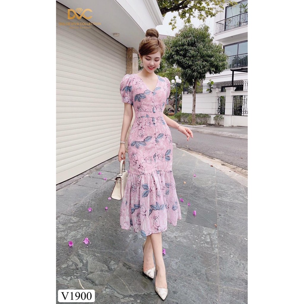 Váy đầm body hoa dáng đuôi cá chiết eo đính khuy sang trọng V1900 - Adelashop [kèm ảnh thật] | BigBuy360 - bigbuy360.vn