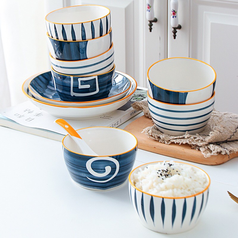 Bát Ăn Cơm Đế Vuông Kiểu Nhật Bát Sứ Bộ Chén Đĩa Sứ Đẹp Bộ Bát Đĩa Decor Cao Cấp
