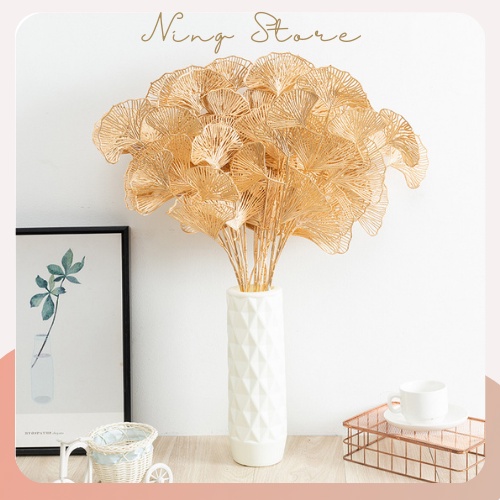 Cành lá rẻ quạt, lá táo phủ vàng trang trí decor nhà