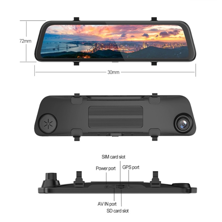 Camera hành trình gương ô tô Whexune D50, 4G, Wifi, 12 inch