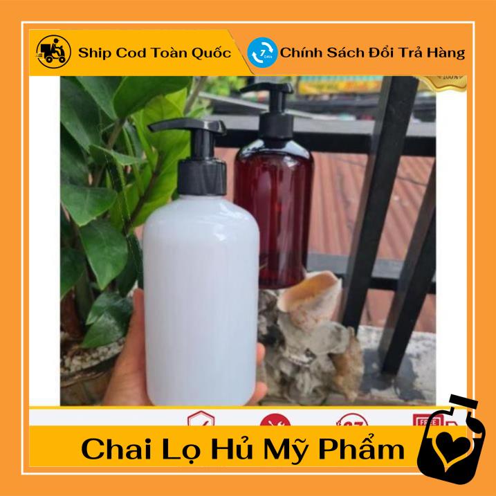 Chai Chiết Mĩ Phẩm ❤ TOP GIÁ RẺ ❤ Chai nhựa pet vòi nhấn sữa tắm Nâu/Trắng Lùn 500ml , phụ kiện du lịch