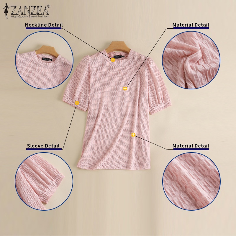 Zanzea Áo Kiểu Tay Phồng Ngắn Cổ Tròn Thời Trang Cho Nữ