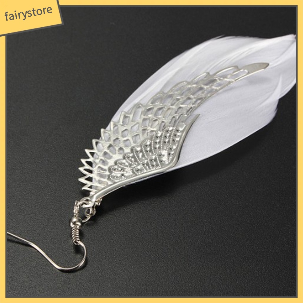 Khuyên Tai Dáng Dài Hình Đôi Cánh Thiên Thần Phối Lông Vũ Thời Trang