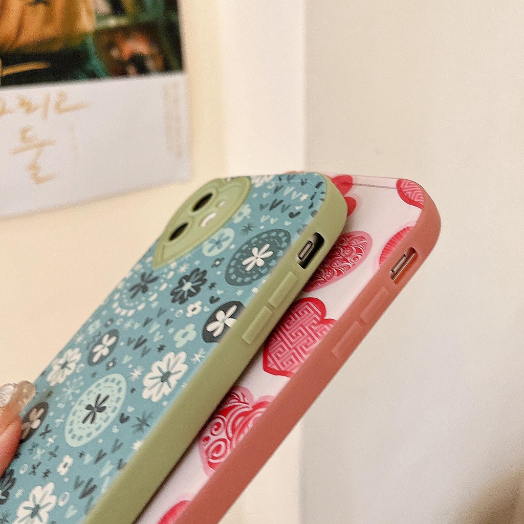 Ốp Điện Thoại Tpu Silicon Mềm Bảo Vệ Toàn Diện Chống Sốc Họa Tiết Trái Tim Màu Xanh Lá Cho iPhone 13 12 11 Pro XS Max X XR 8 7 Plus