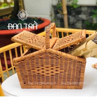 Giỏ Picnic Mây, Làn Mây Giá Rẻ, Giỏ Mây Đựng Đồ Cao Cấp Có Nắp, Giỏ Mây Cắm Trại, Nội Thất Mây Tre Đan