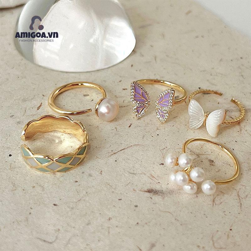✨✨ Nhẫn Hình Bướm Đính Ngọc Trai Thiết Kế Độc Đáo Thời Trang Cao Cấp