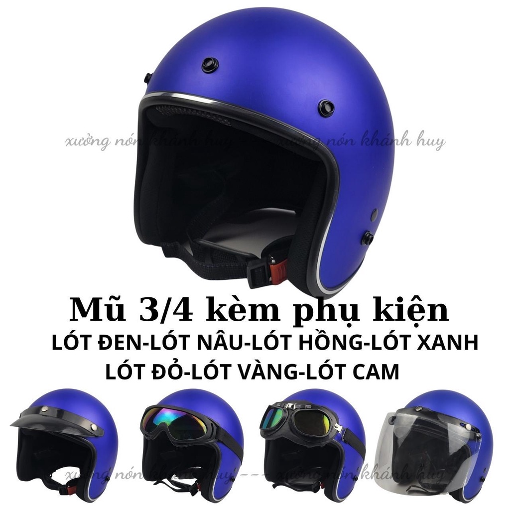 Mũ Bảo Hiểm 3/4 đầu  Lót 7 Màu Cao Cấp Như Hình - Hàng CTY-Cam Kết Chất Lượng Giống Hình 100%