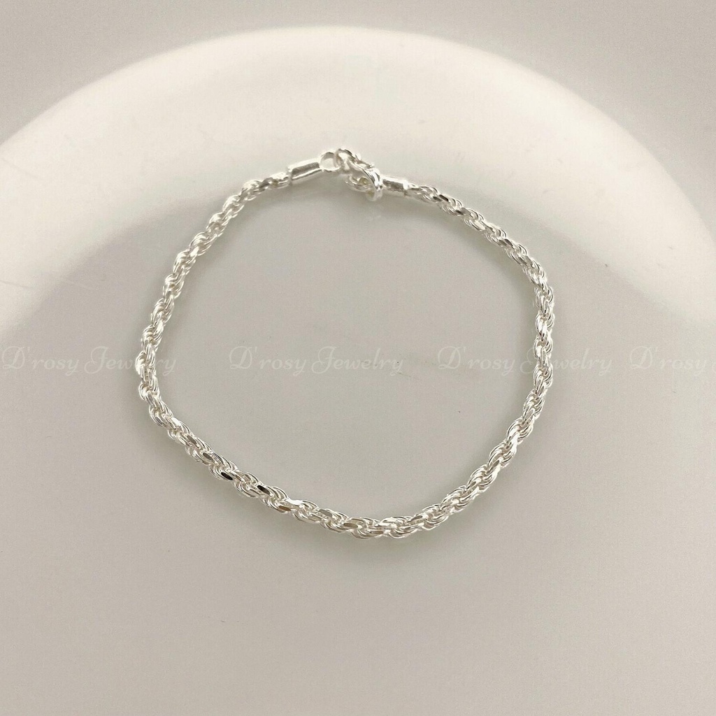 Lắc tay bạc nữ, vòng tay nữ xoắn dài 16 cm bản dày 2 mm nặng 1 chỉ bạc ta nguyên chất có bảo hành