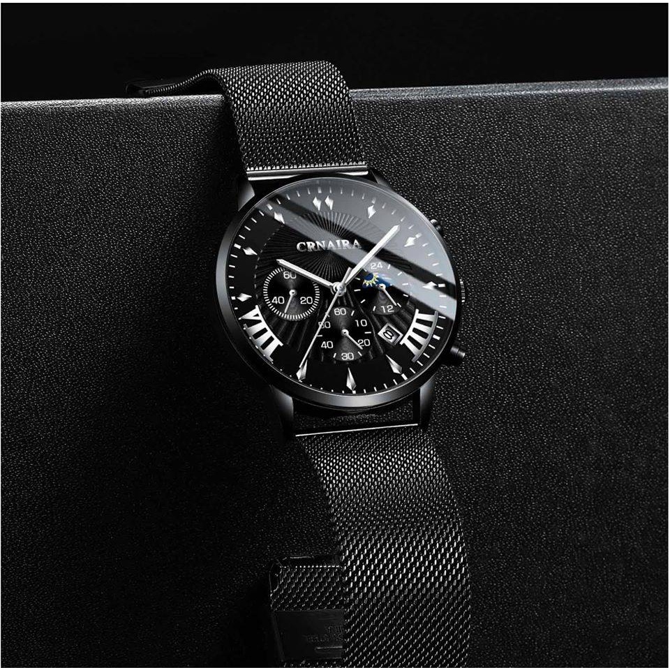 Đồng hồ nam CRNAIRA C2 Chính Hãng Dây Thép Thời Thượng, Mặt Tròn Có Lịch Ngày