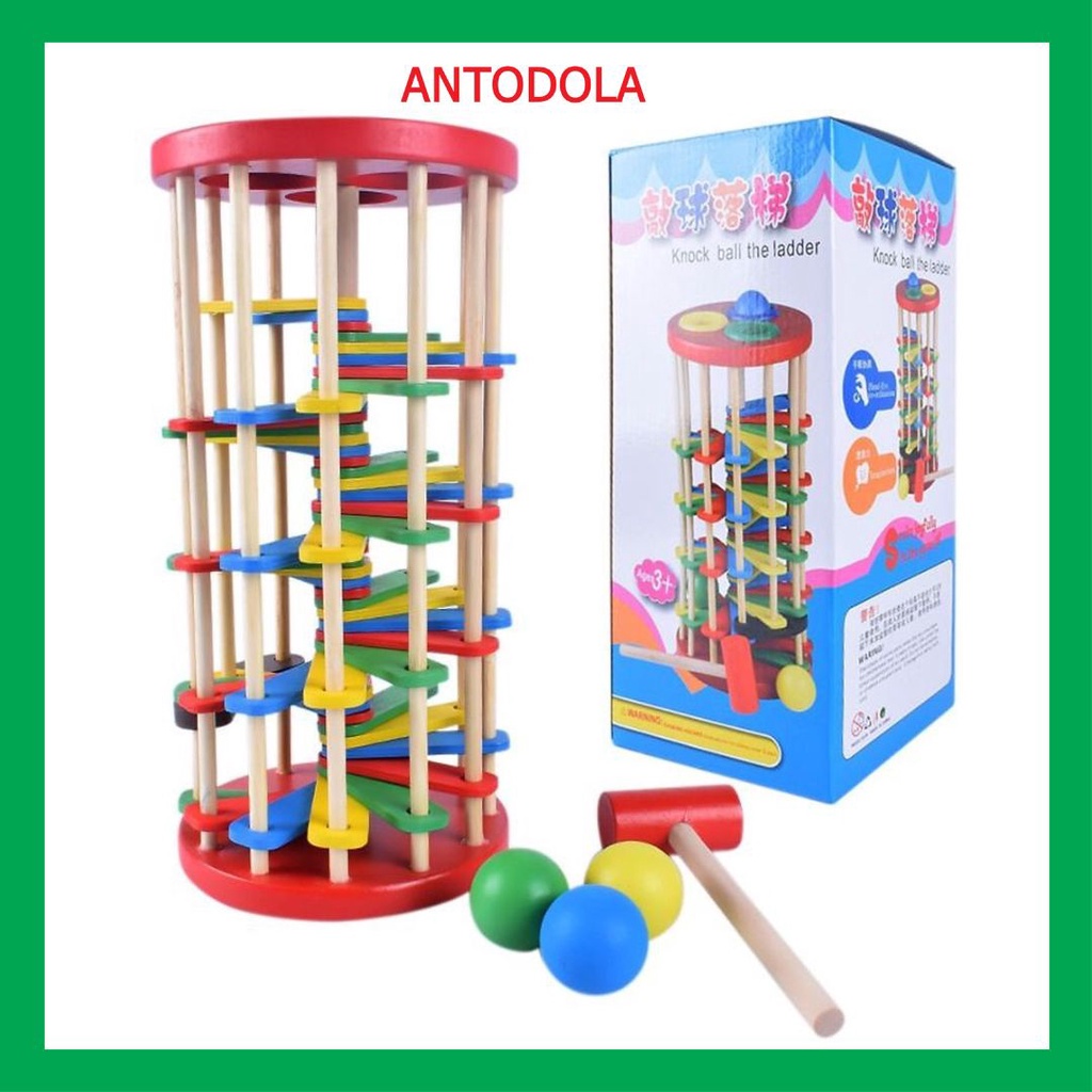 Đồ chơi gỗ tháp lốc xoáy lốc Đập bóng bậc thang lốc xoáy nhiều màu kích thích khám phá cho trẻ