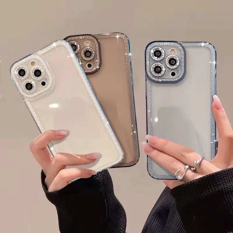 Ốp điện thoại TPU mềm mỏng đính đá long lanh chống sốc thích hợp cho IPhone  14 pro max 13 12 11 Pro Max X XR 8 7 Plus