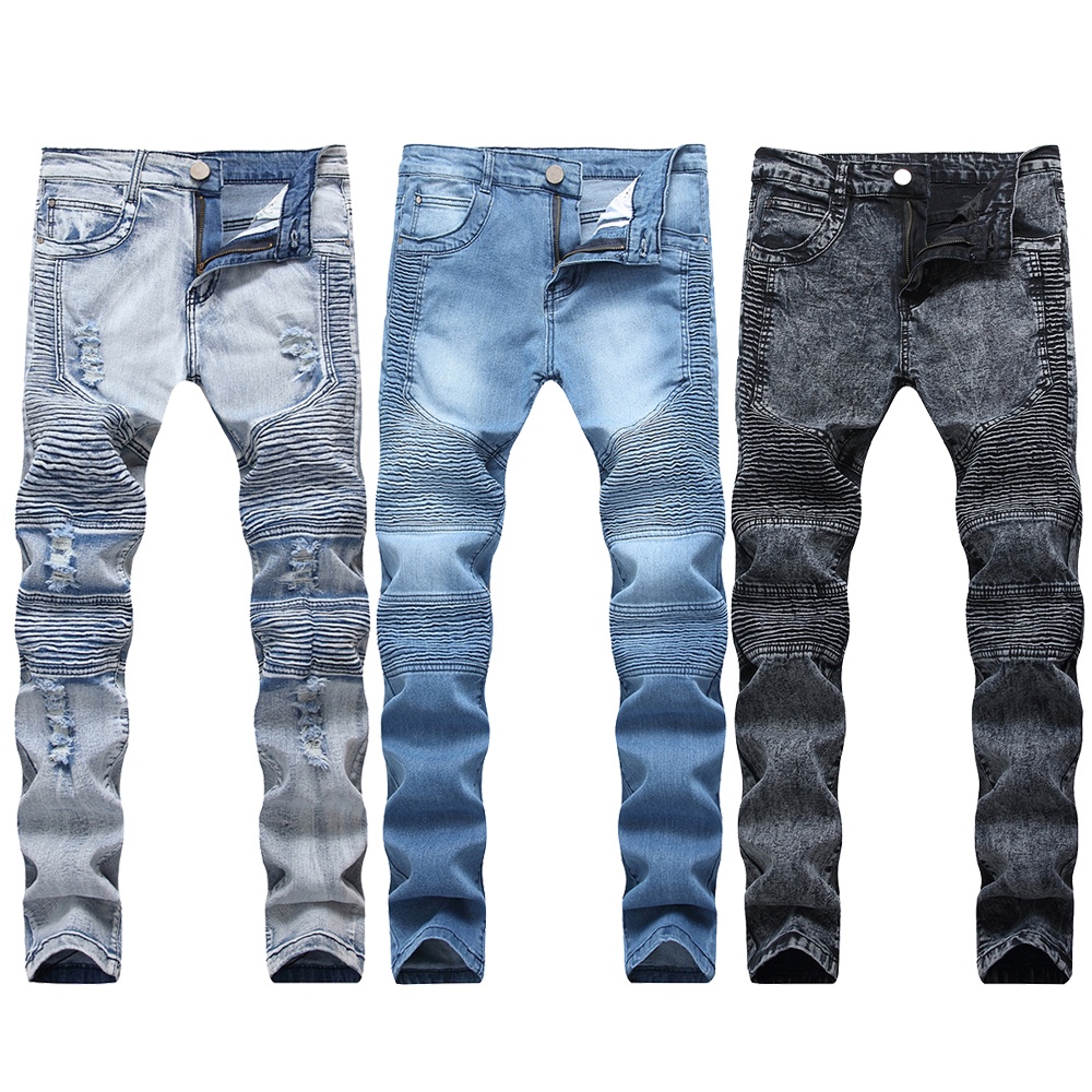 Quần Jean Nam Quần Jean Thường Ngày Skinny Biker Quần Jean Rách Co Giãn Quần Denim