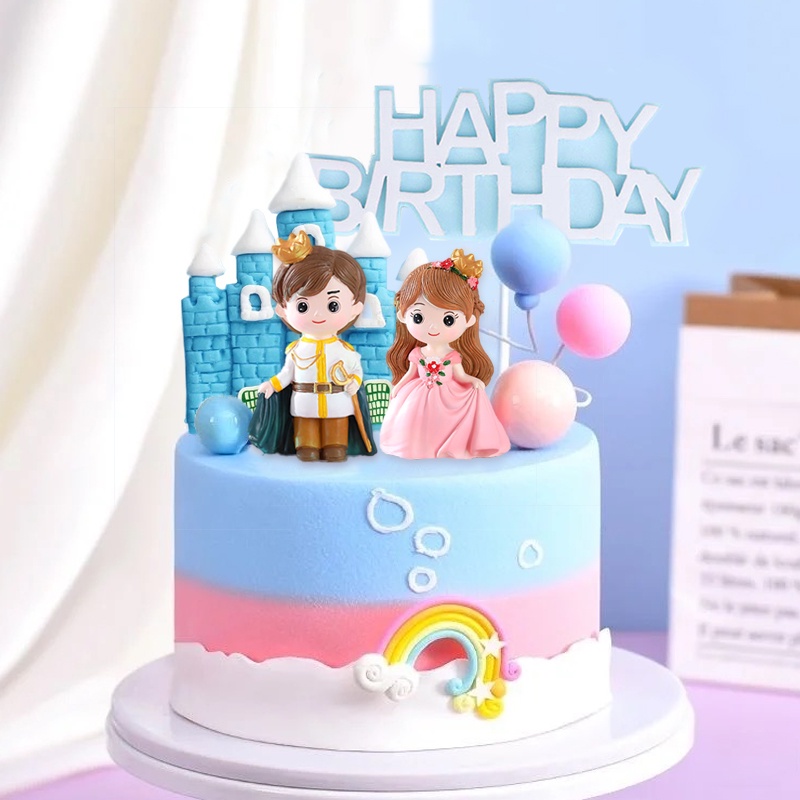 Que cắm trang trí bánh kem hình cầu vồng dễ thương